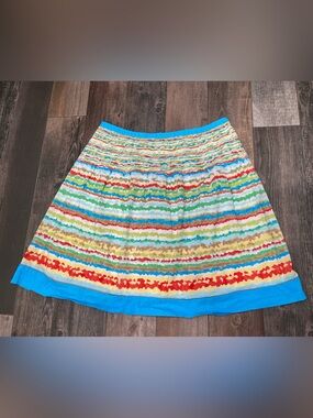 Talbots Watercolor Stripe Skirt | Size 18| Cotton A-Line Midi Lined Pleated